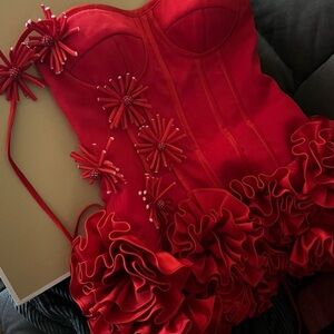 Red custom corset flower Dress